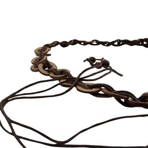 Boho Brown Braided Leather Belt Wood Beaded Ties Women's Accessory